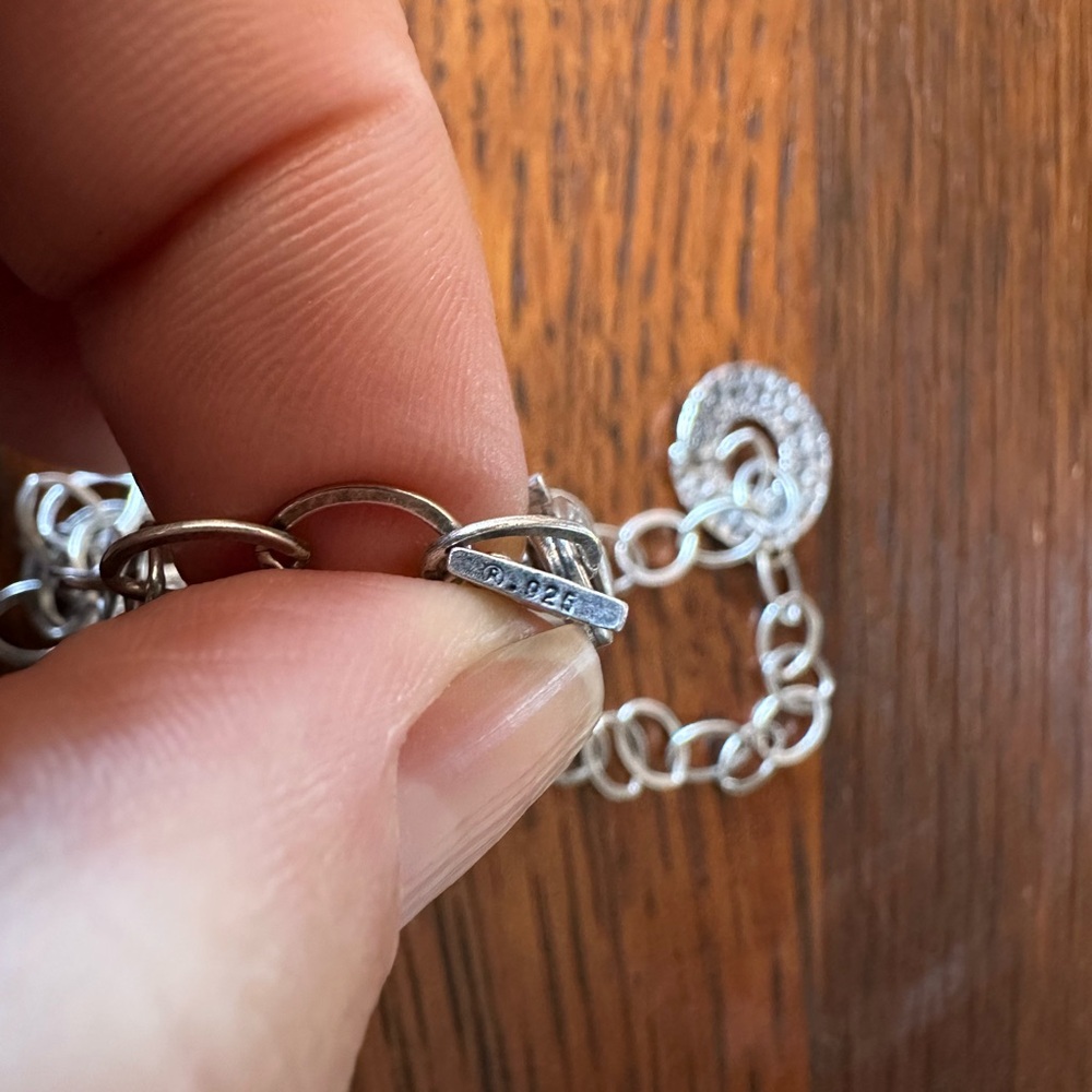 Stamped silver Silpada large link chain necklace w floating hammered pendant - Picture 6 of 11